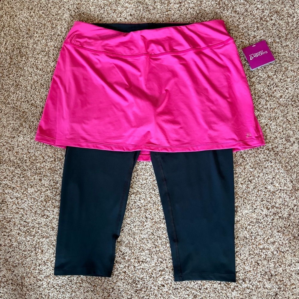 NWT! Skirt Sports Lotta Breeze Capri Skirt‎ Women 1X Fuchsia Black Workout Skort